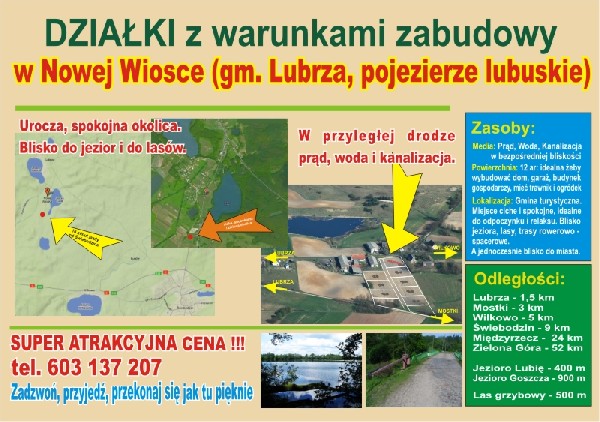 Działka Budowlana Z Warunkami Zabudowy W Nowej Wiosce Gm. Lubrza, Woj. Lubuskie, 500m Od Jeziora